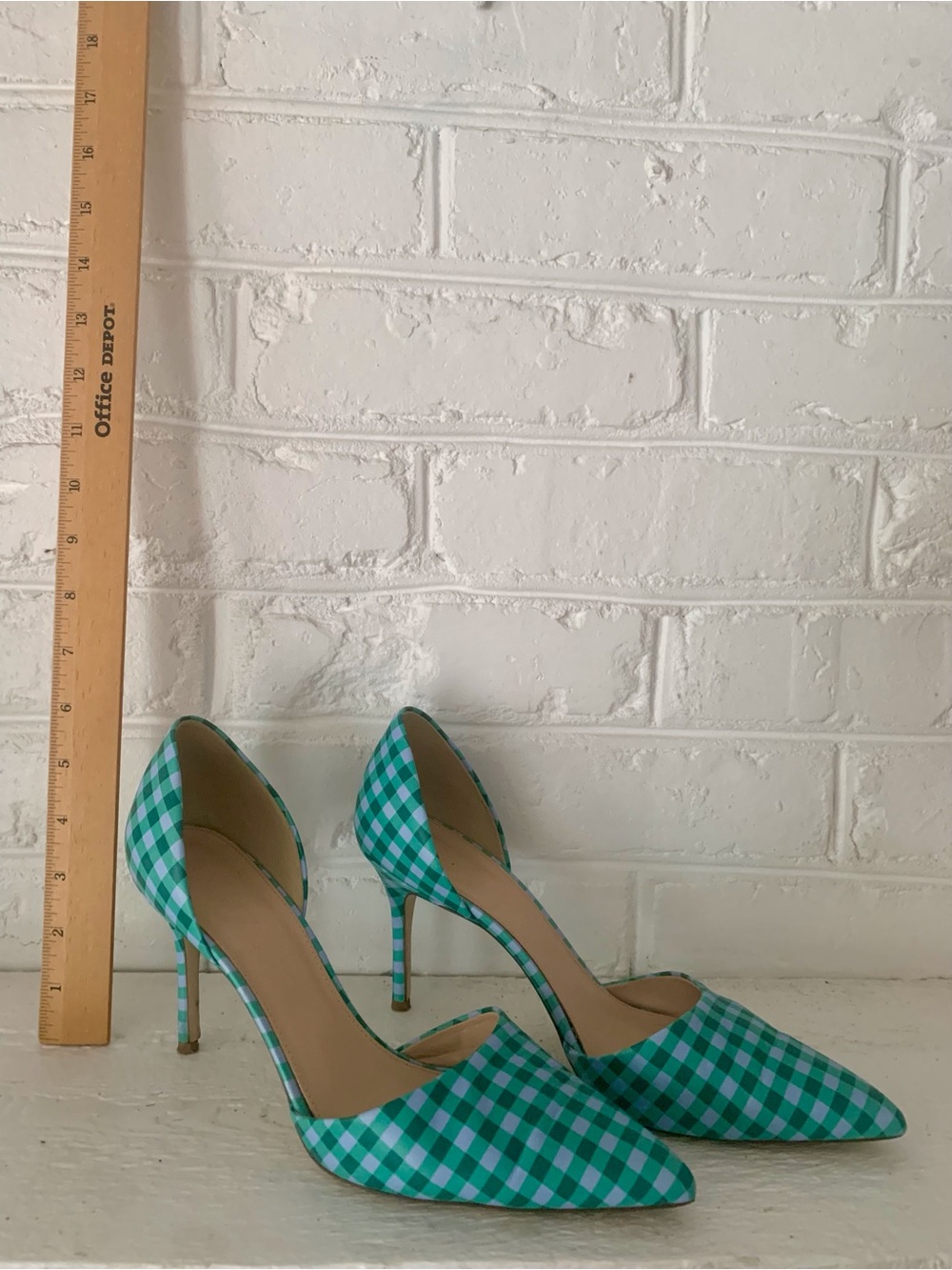J.Crew Green/Blue Gingham D'Orsay Pointed Toe Stiletto Pumps Women's US 9